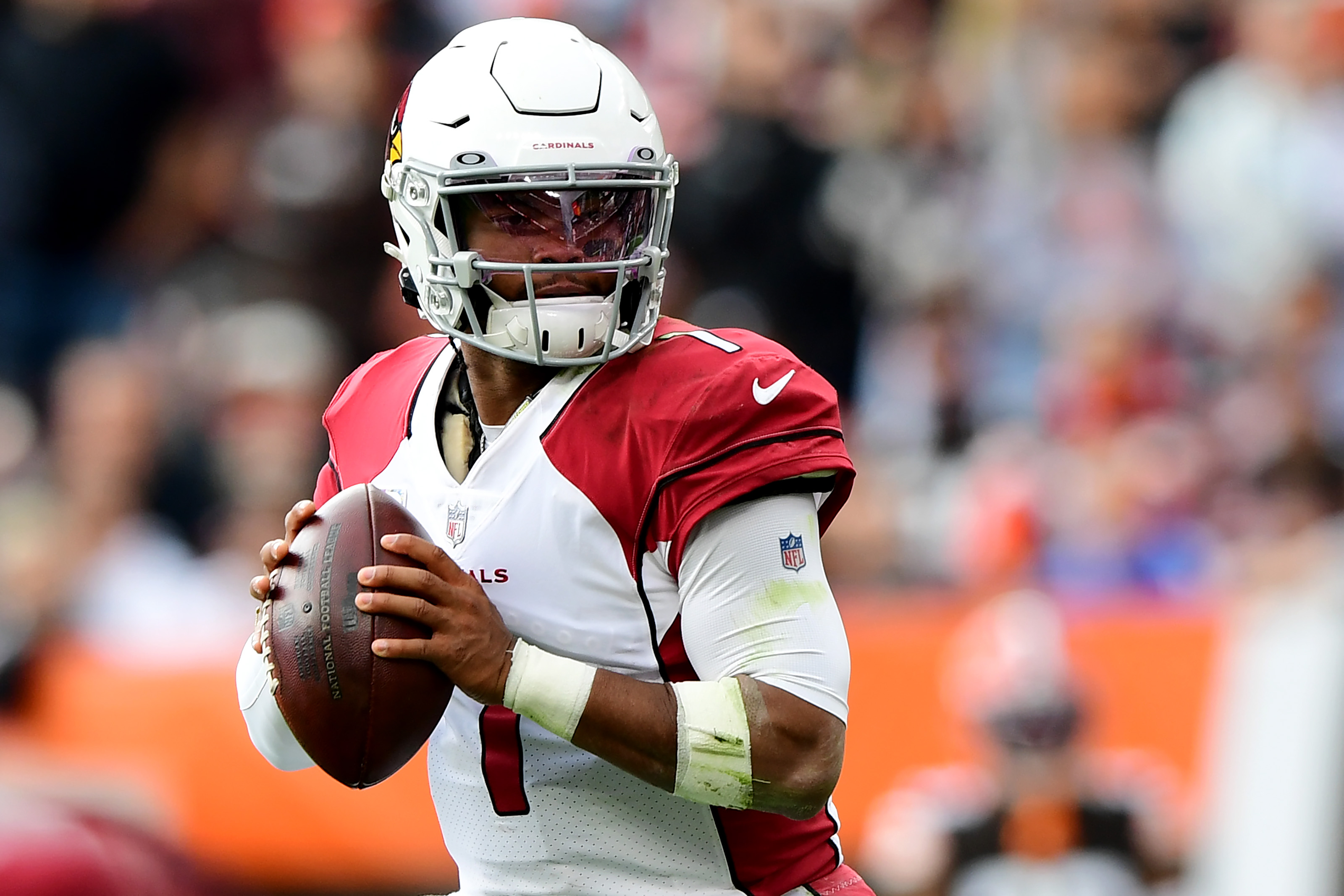 Cardinals quarterback Kyler Murray drops back for a pass