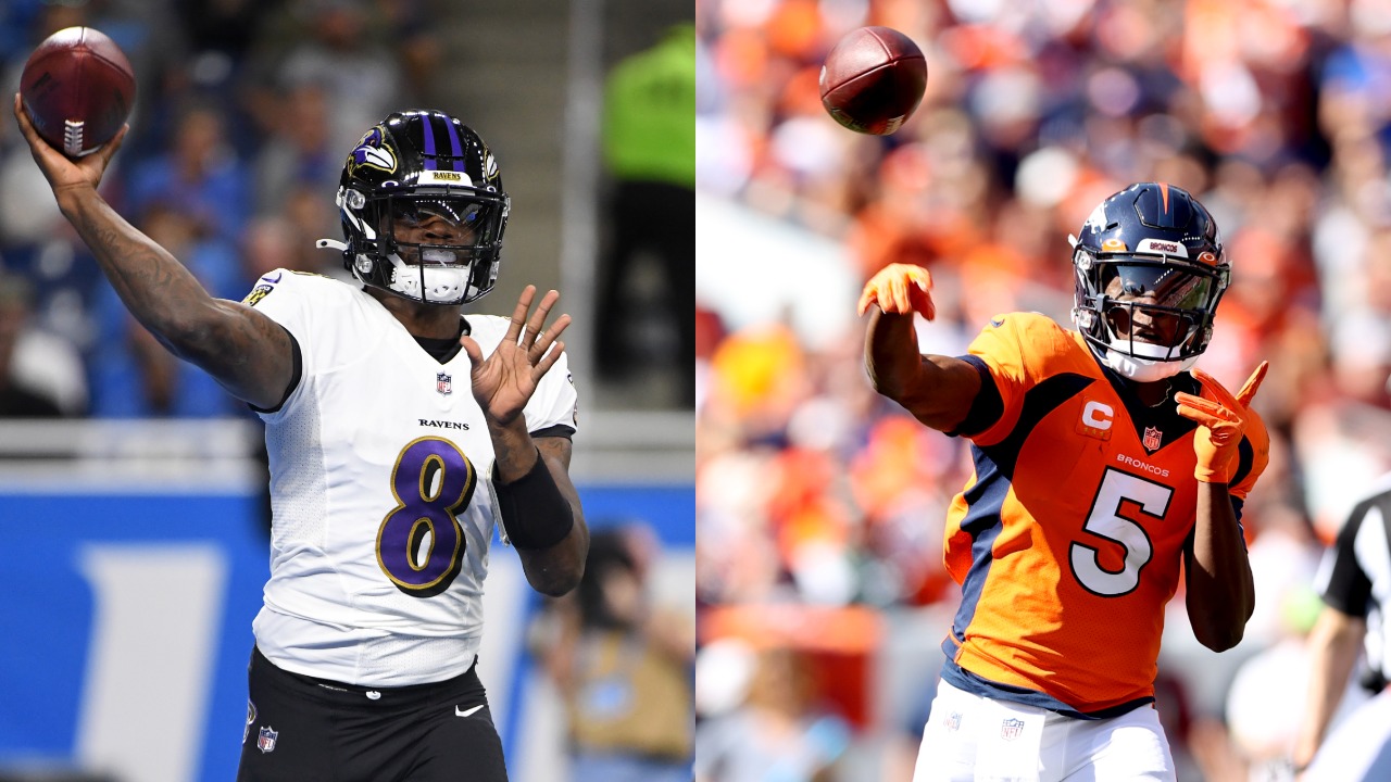 Former Louisville QB Lamar Jackson throws pass for the Ravens | Former Louisville QB Teddy Bridgewater throws pass for the Broncos