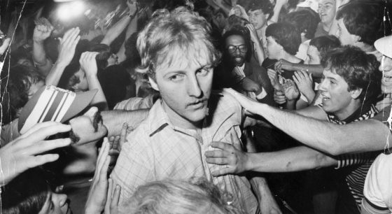 Fans surround Boston Celtics player Larry Bird on May 15, 1981.