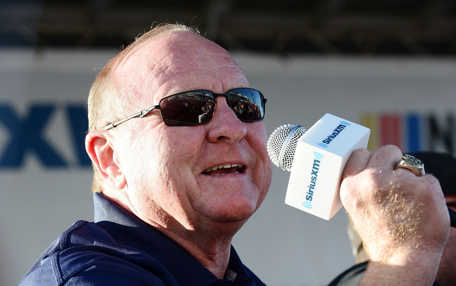 Larry McReynolds on stage at the SiriusXM NASCAR Radio at the Daytona 500 on Feb. 15, 2018, in Daytona Beach, Florida.