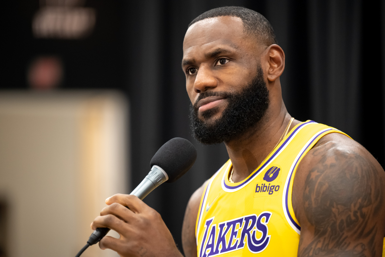 LeBron James at Los Angeles Lakers media day in 2021.