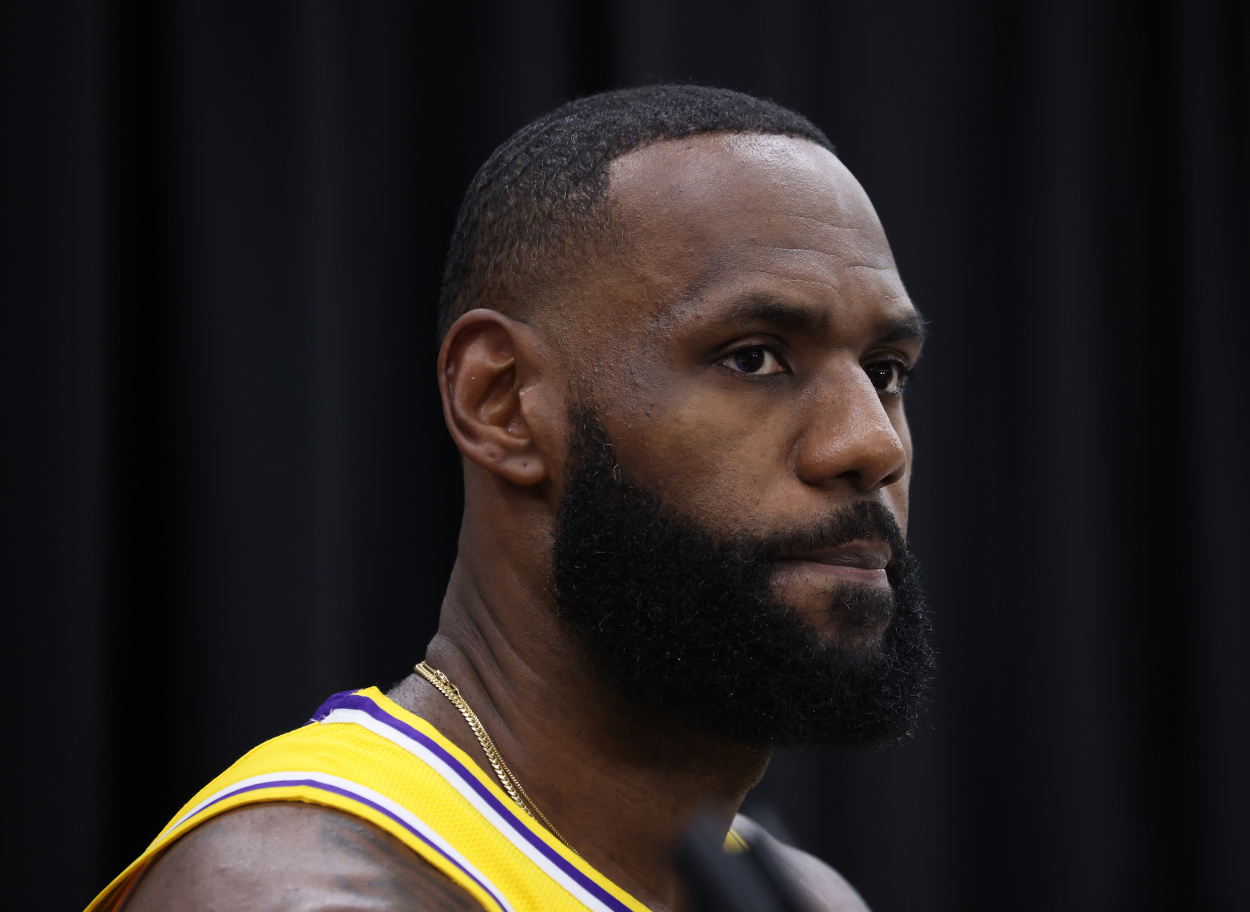 LeBron James at Los Angeles Lakers media day in 2021.