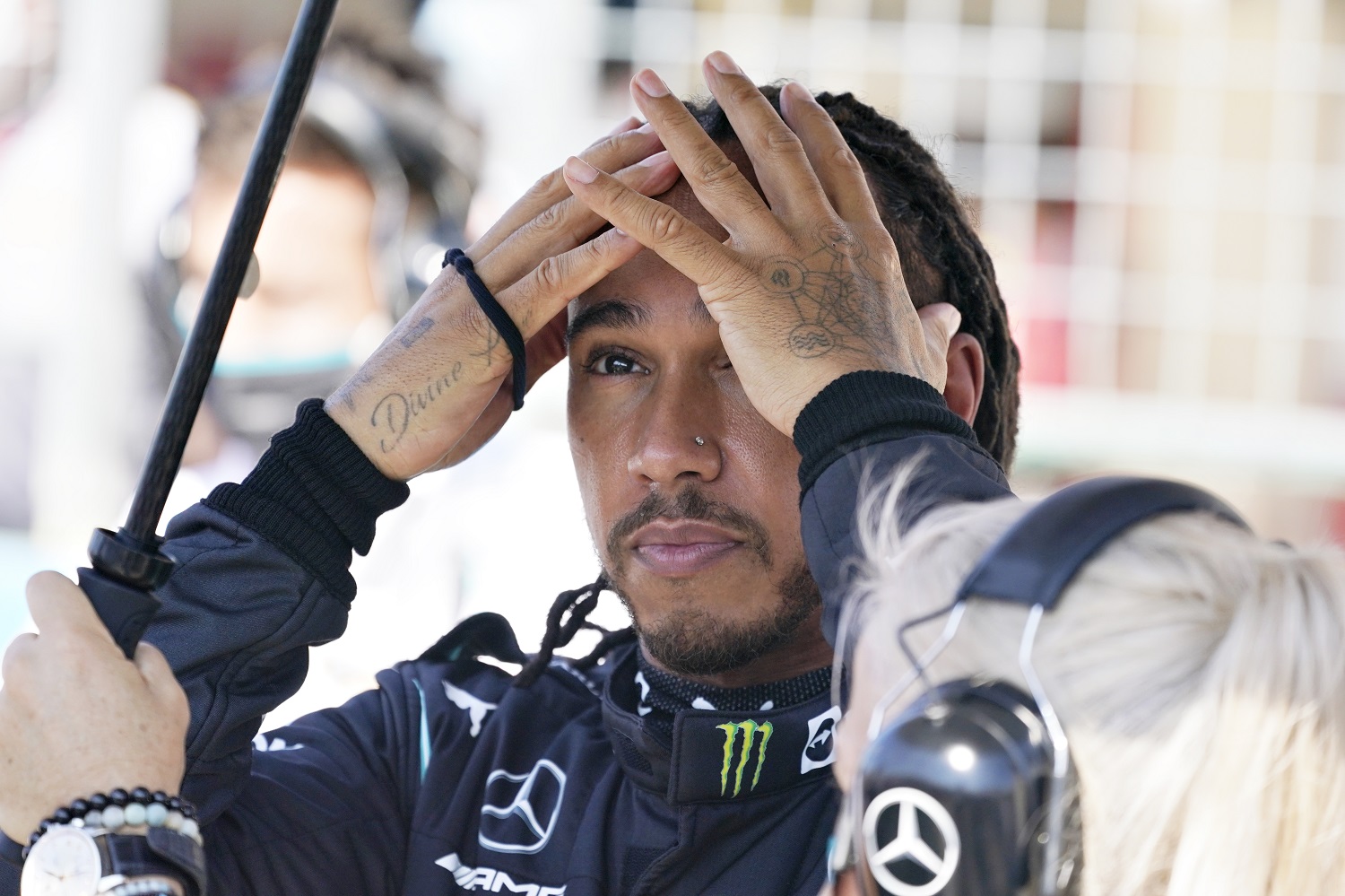 Lewis Hamilton of Great Britain prepares to drive on the grid during the Formula 1 U.S. Grand Prix at Circuit of The Americas on Oct. 24, 2021, in Austin, Texas.