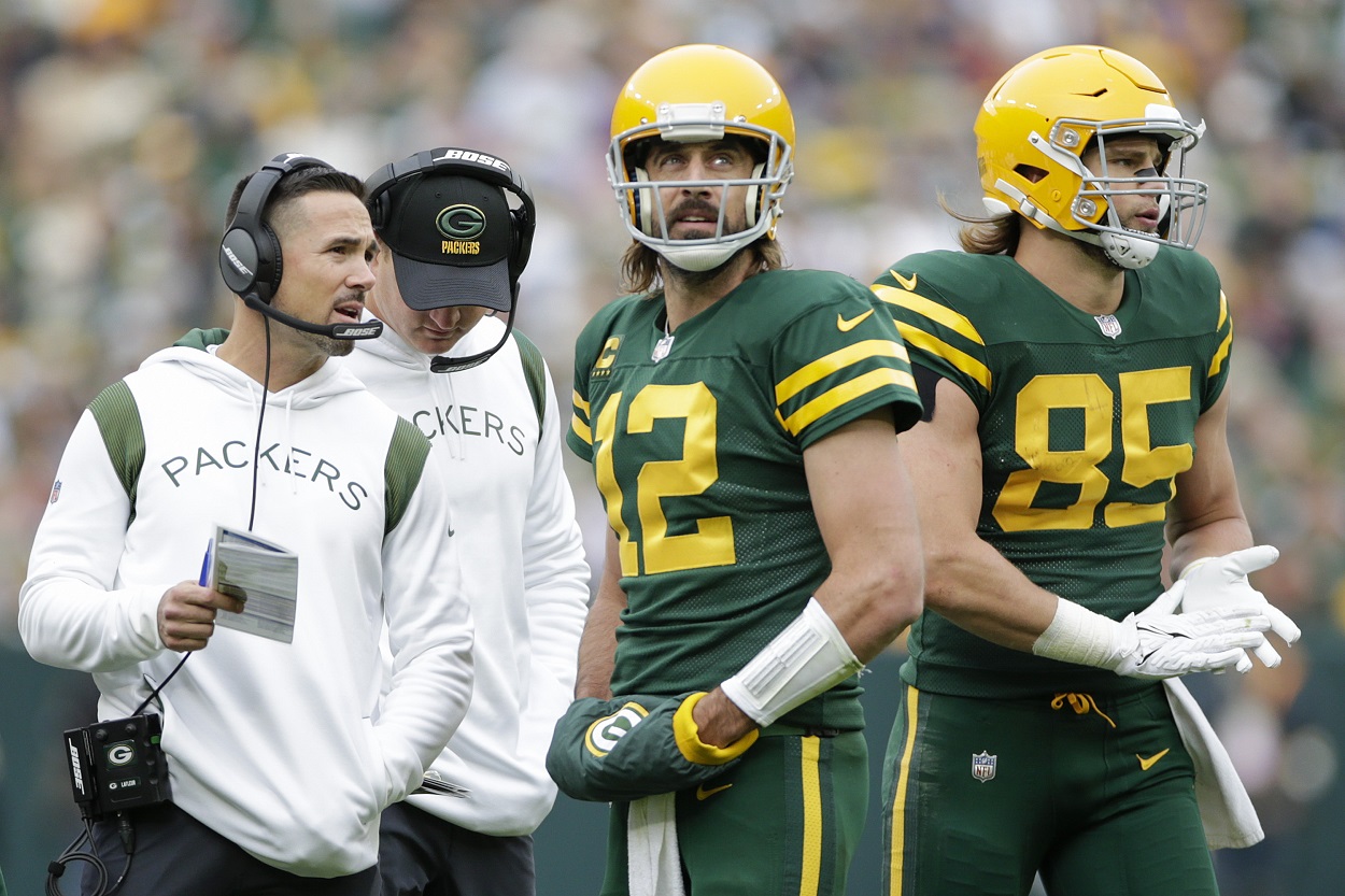 Matt LaFleur and Aaron Rodgers of the Green Bay Packers