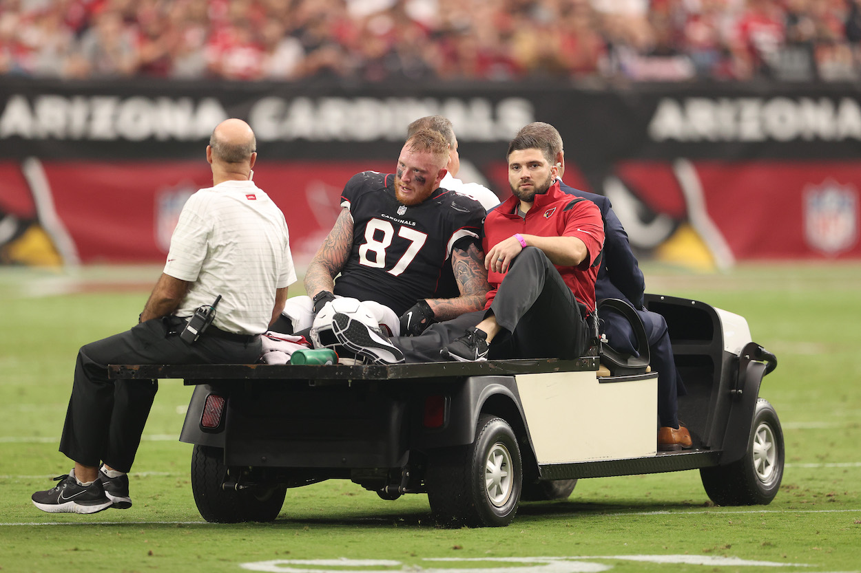 Arizona Cardinals TE Maxx Williams being carted off with an injury.