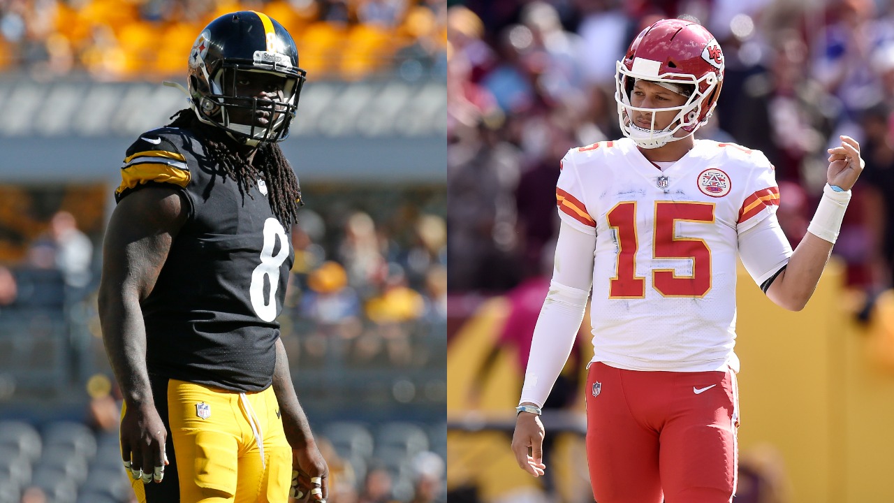 Steelers defensive end Melvin Ingram on the field; Chiefs QB Patrick Mahomes in action against WFT