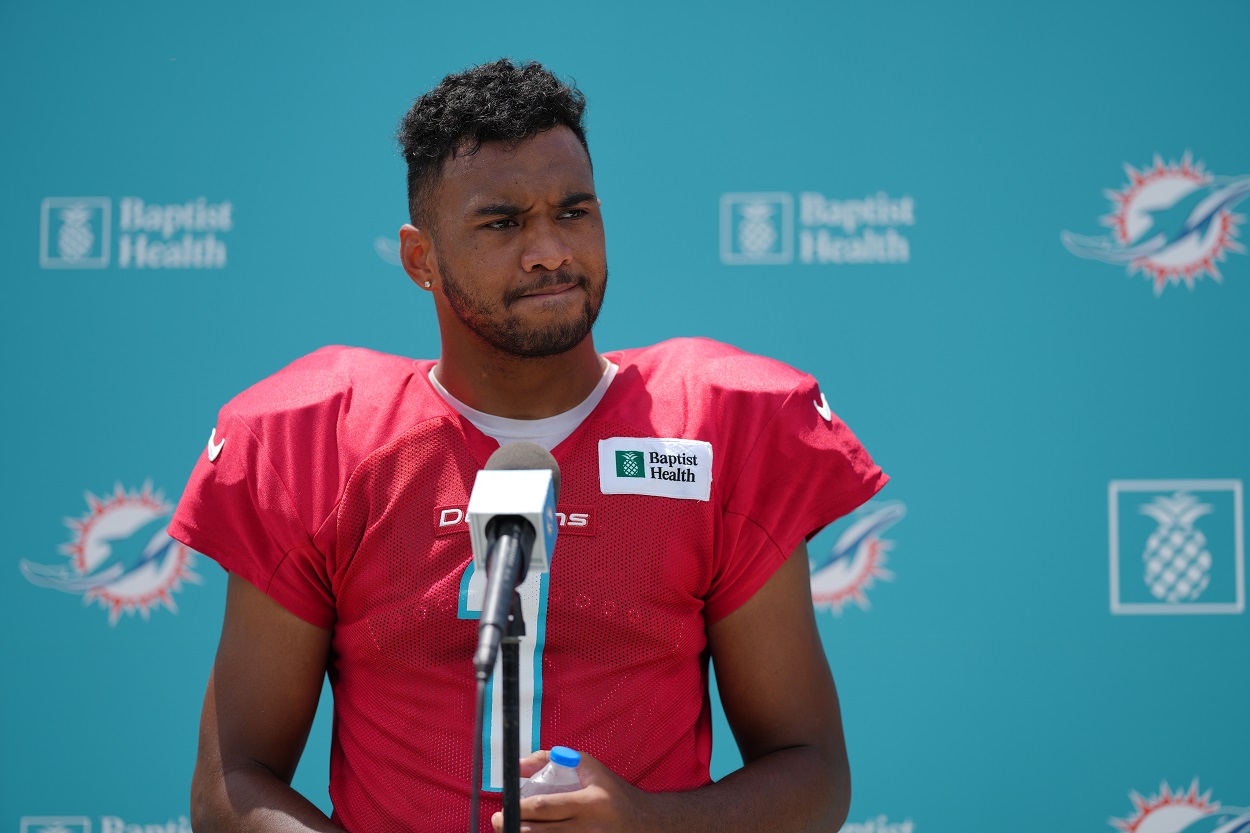 Miami Dolphins QB Tua Tagovailoa at a press conference