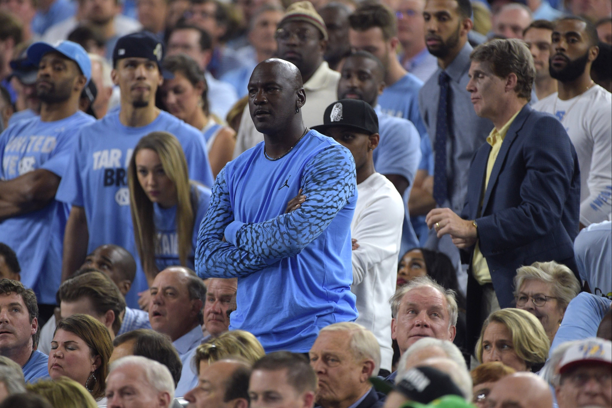 Michael Jordan at the 2016 college basketball national championship game between North Carolina and Villanova.