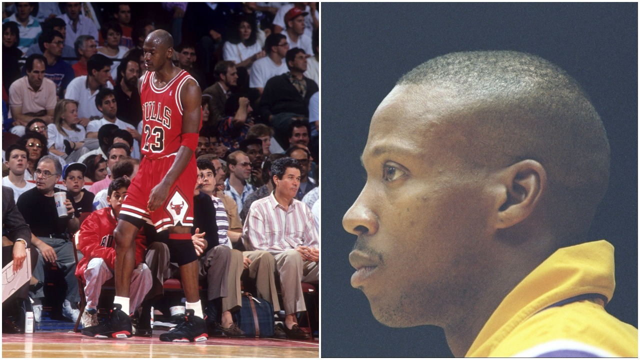 L-R: Bulls great Michael Jordan during the 1991 NBA Playoffs and Byron Scott during a Lakers game in 1996
