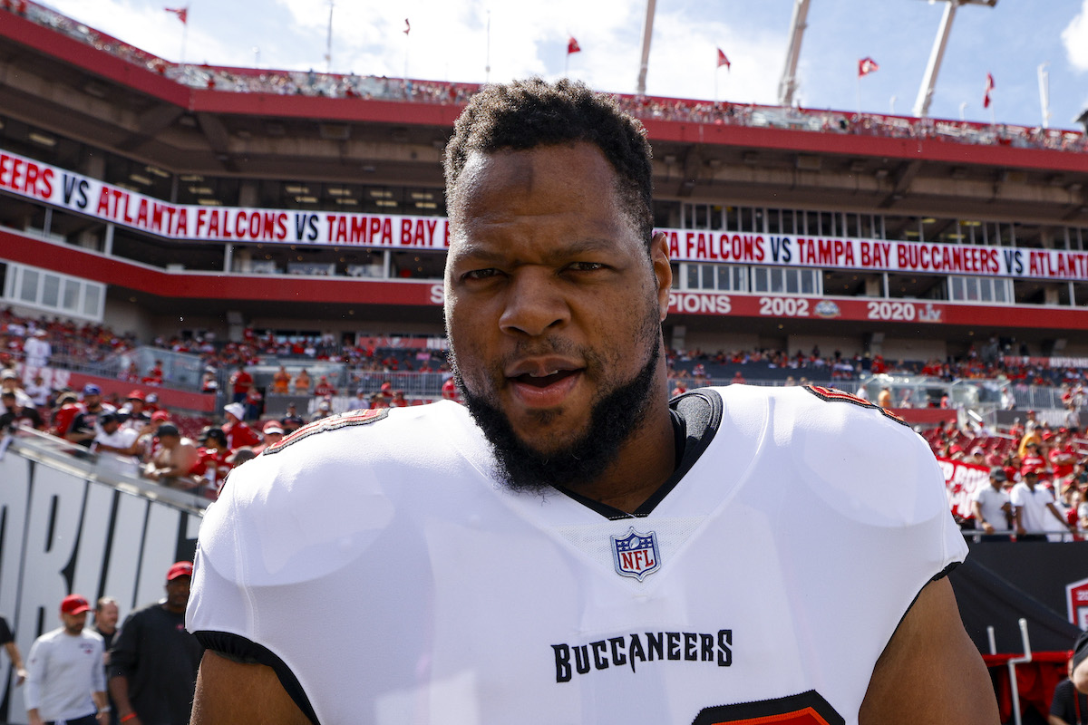 Ndamukong Suh of the Tampa Bay Buccaneers enters the field prior to a game