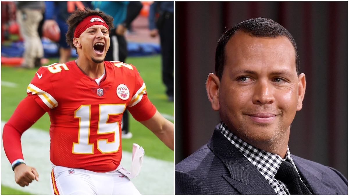 Patrick Mahomes and Alex Rodriguez in side-by-side photos