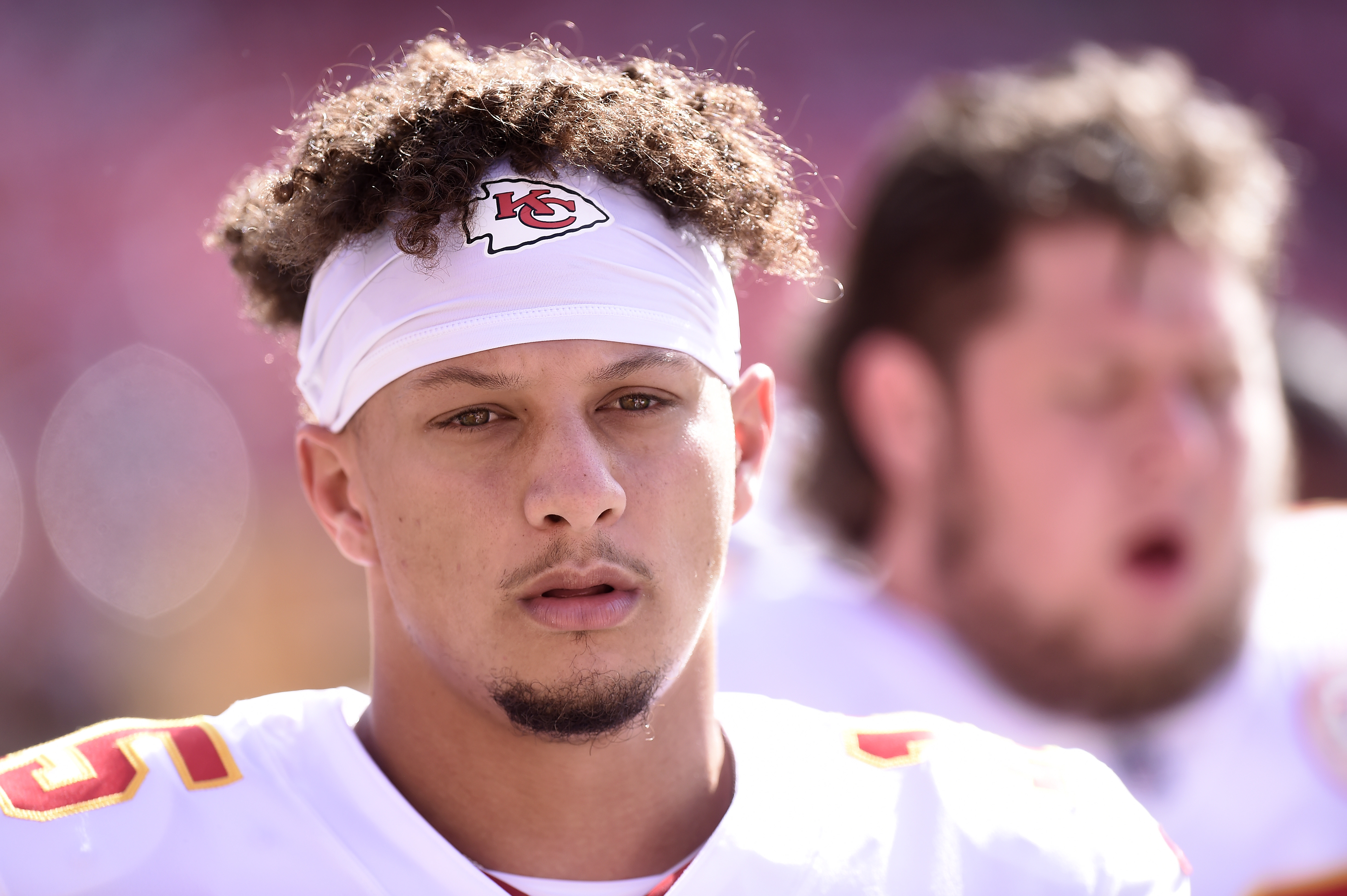 Chiefs quarterback Patrick Mahomes reacts during a game