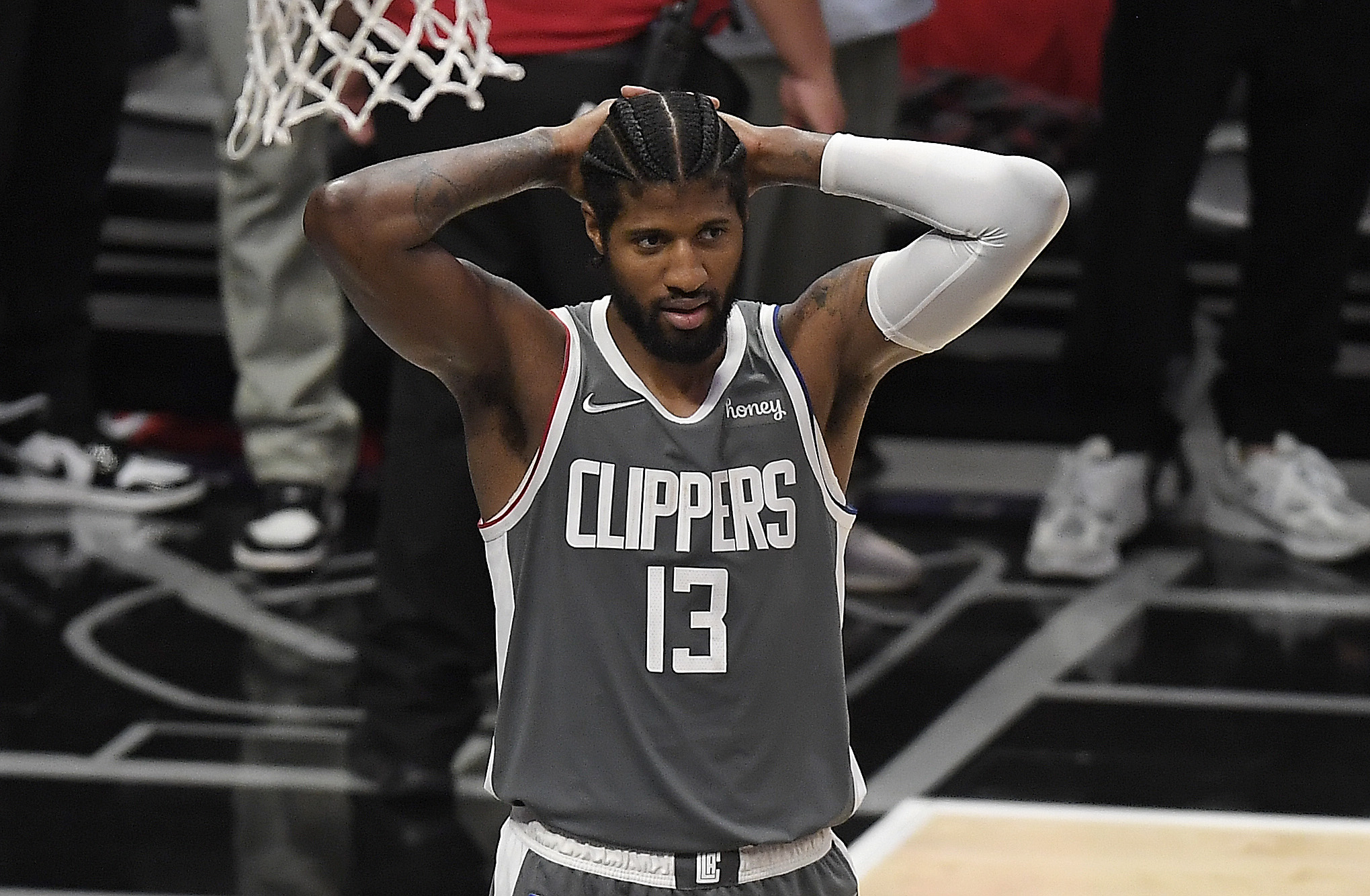 Clippers star Paul George reacts during the Western Conference Finals