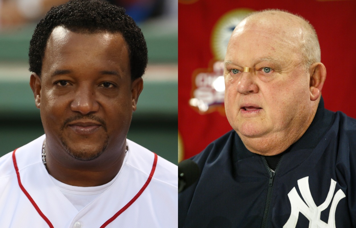 Boston Red Sox legend Pedro Martinez (L) and former New York Yankees coach Don Zimmer.