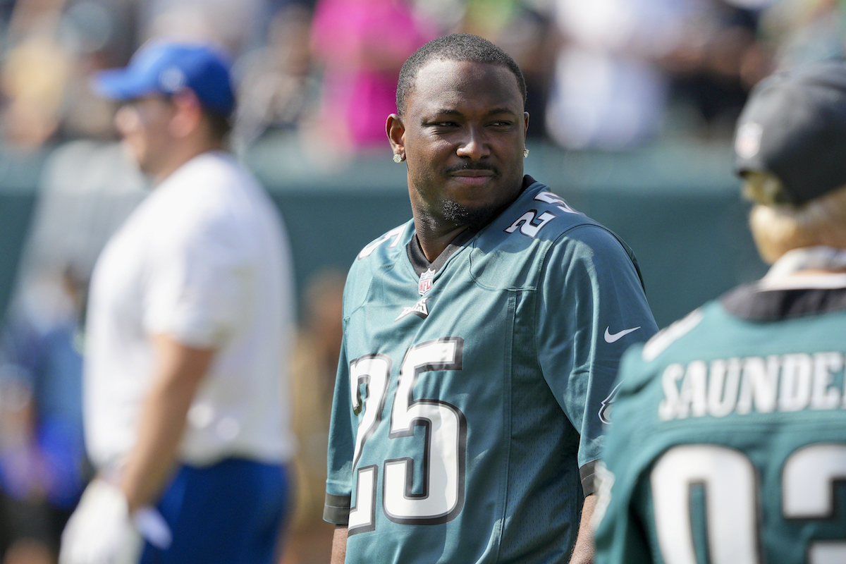 Philadelphia Eagles retired running back LeSean McCoy is honored during a 2021 game