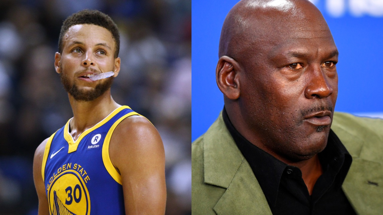 Warriors star Stephen Curry and NBA legend Michael Jordan.