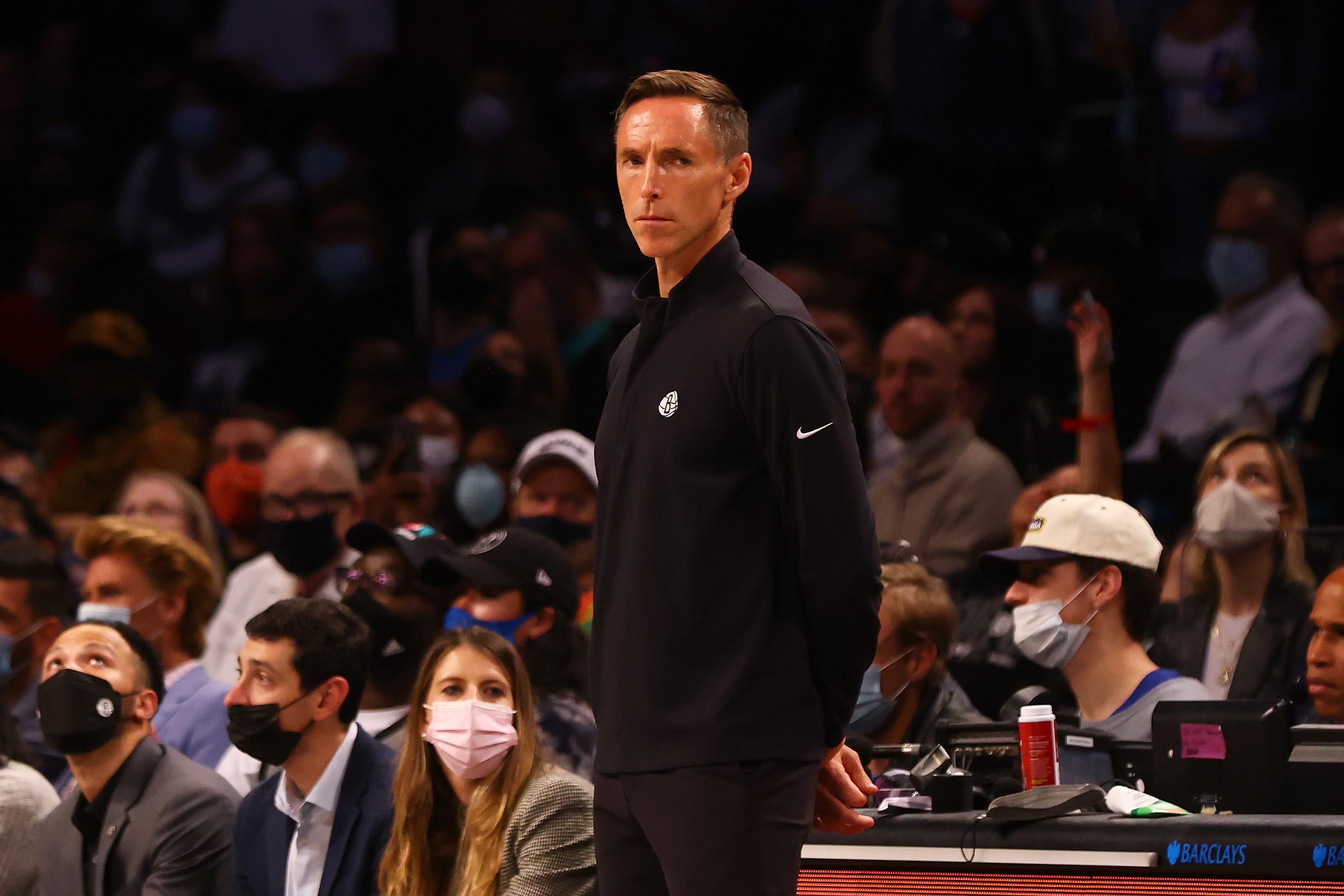 Brooklyn Nets head coach Steve Nash looks on during a preseason game against the Milwaukee Bucks