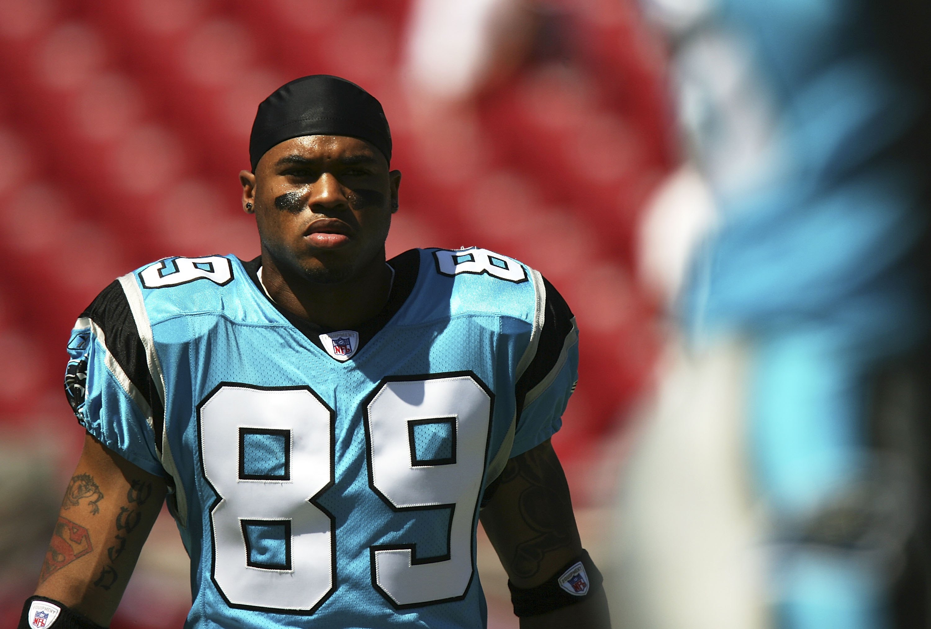 Panthers wideout Steve Smith Sr warming up before a game