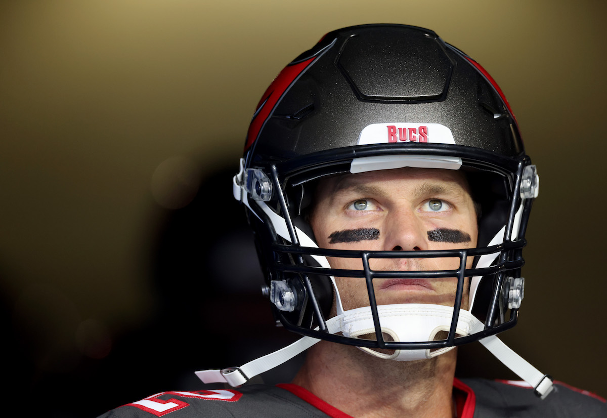 Tom Brady of the Tampa Bay Buccaneers waits to come on to the field