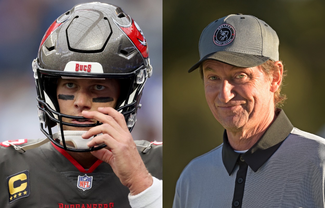 Tampa Bay Buccaneers quarterback Tom Brady (L) and NHL legend Wayne Gretzky.
