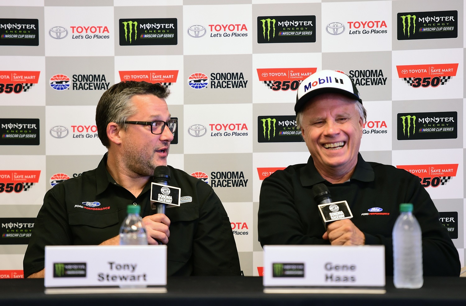 Tony Stewart and Gene Haas talk to the media after the Monster Energy NASCAR Cup Series Toyota/Save Mart 350 at Sonoma Raceway on June 25, 2017.