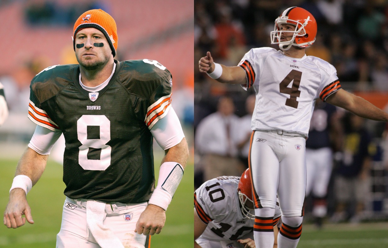 Cleveland Browns quarterback Trent Dilfer (L) and kicker Phil Dawson in 2005.