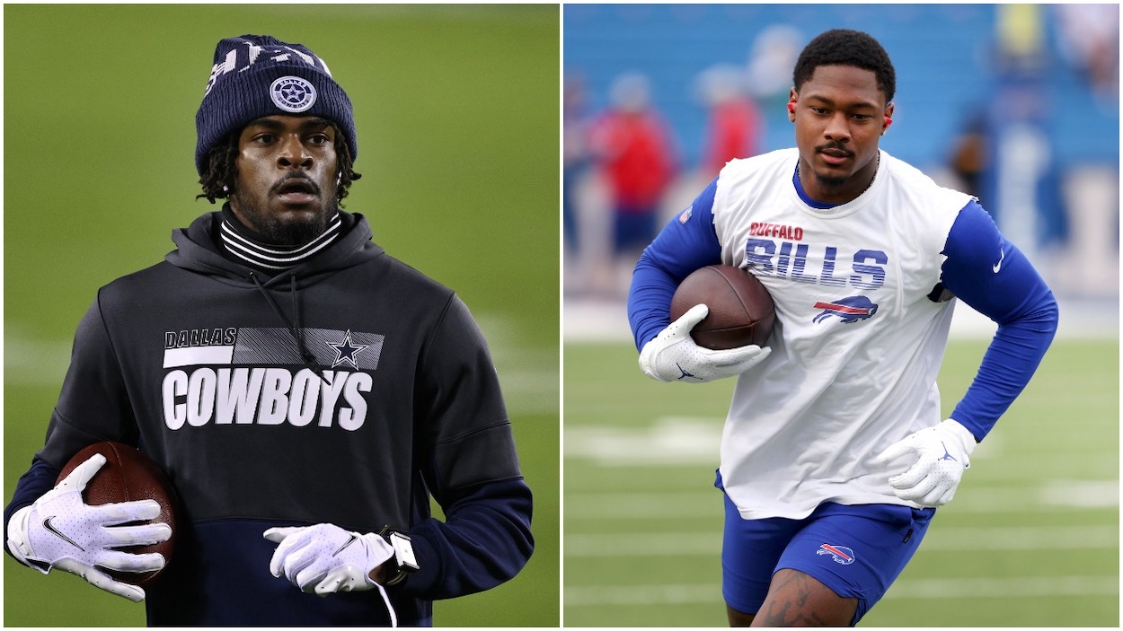 Are Trevon Diggs and Stefon Diggs related? Pictured (L-R): Dallas Cowboys cornerback Trevon Diggs; Buffalo Bills wide receiver Stefon Diggs.