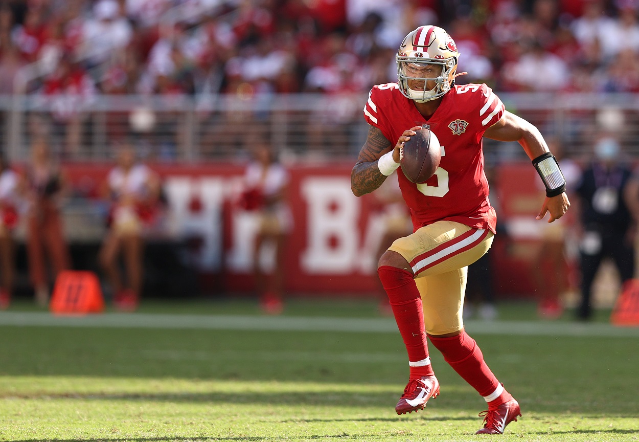 San Francisco 49ers QB Trey Lance runs against the Seattle Seahawks in October 2021