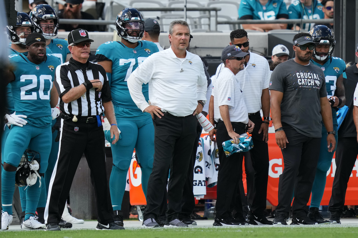 Although it was overshadowed this week, the Urban Meyer scandal continues in London in Week 6. Meyer is seen here coaching the Jacksonville Jaguars against the Tennessee Titans in Week 5.