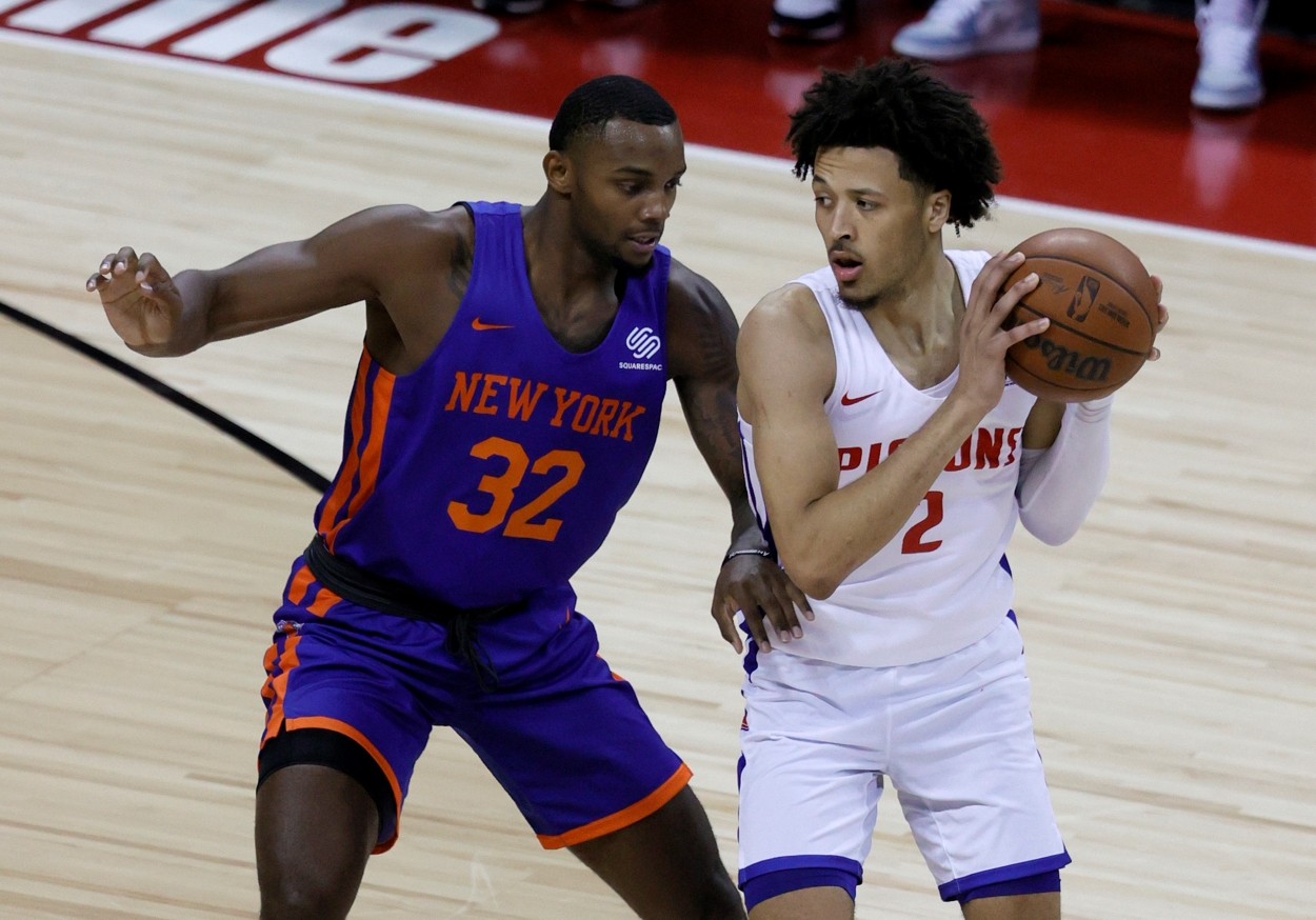 Detroit Pistons rookie Cade Cunningham plays during the 2021 NBA Summer League.