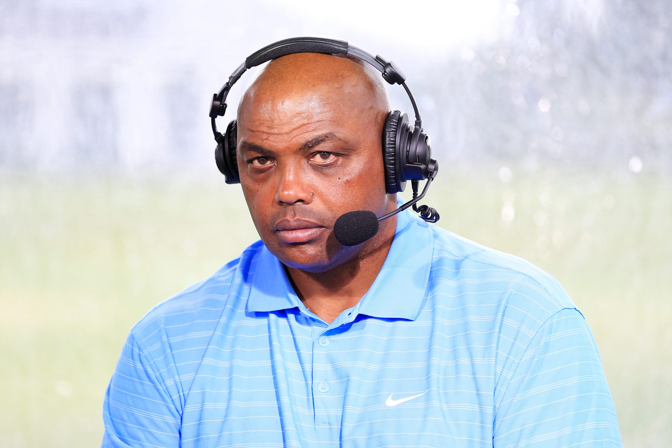 Charles Barkley commentates from the booth during The Match.