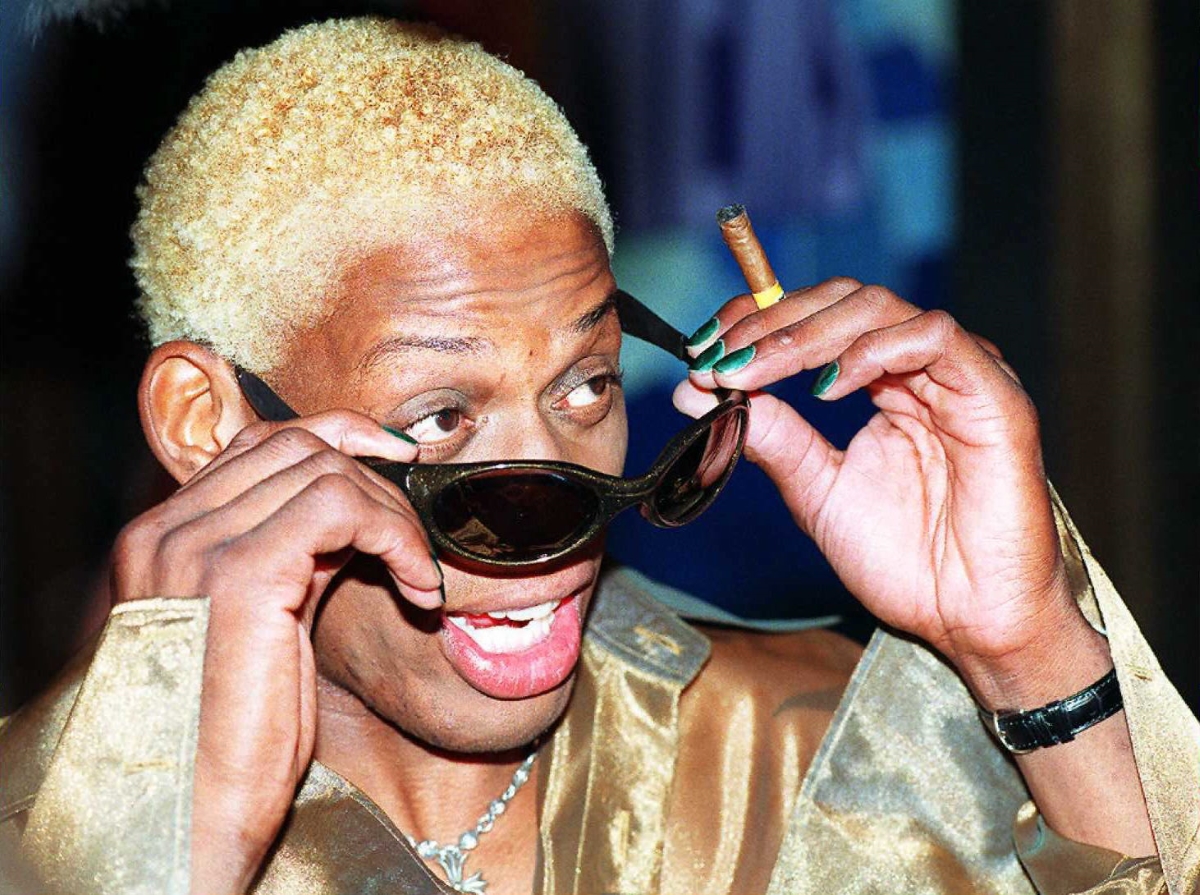 Dennis Rodman of the Chicago Bulls arrives at a 1996 awards show.