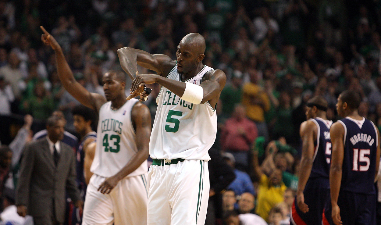 Boston Celtics big men Kevin Garnett and Kendrick Perkins.