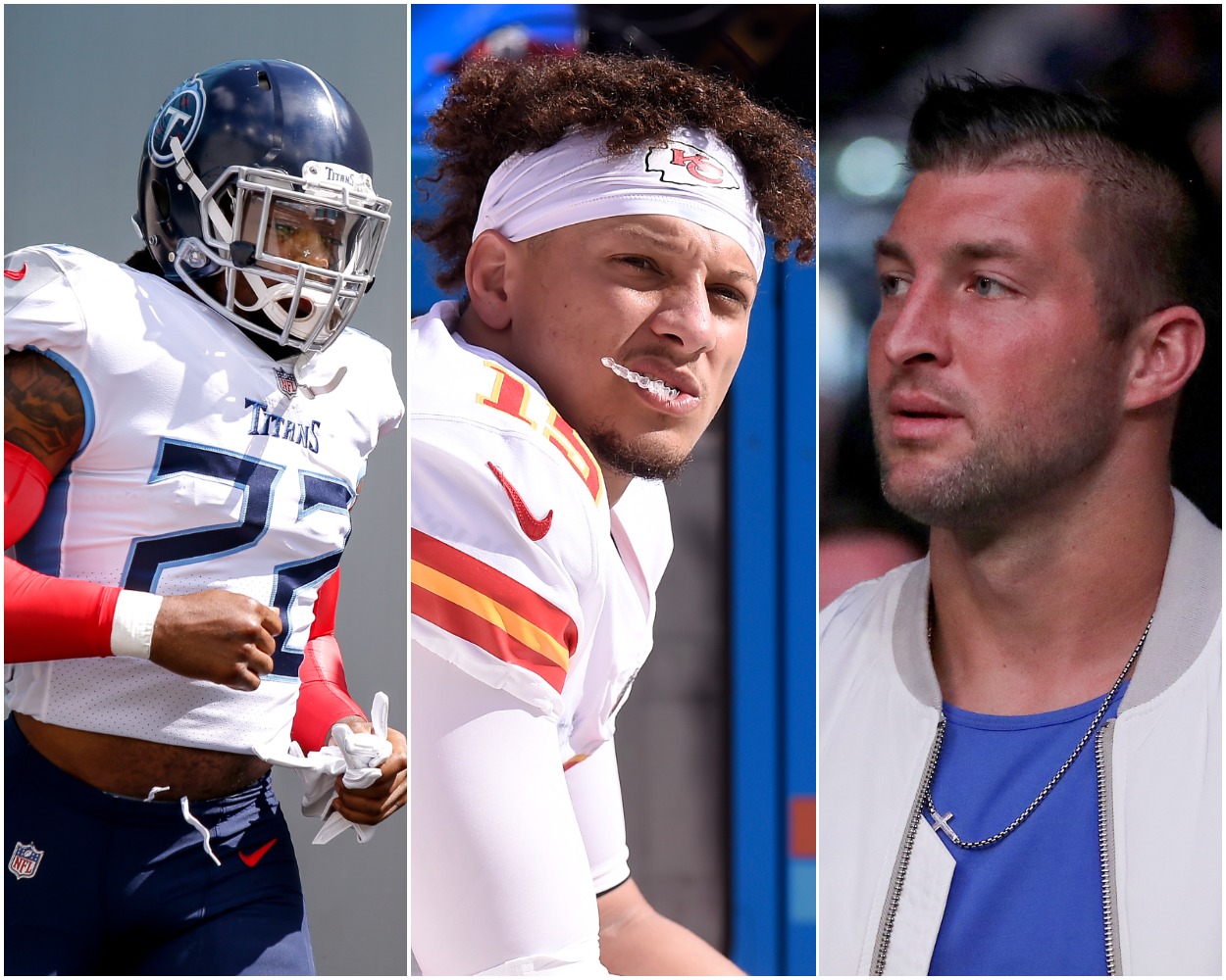 Derrick Henry, Patrick Mahomes, and Tim Tebow making the decision of the two.