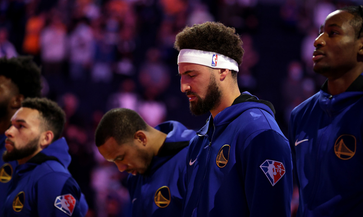 Klay Thompson didn't hide his unhappiness about being left off the NBA 75th-anniversary team, but he laughed along when his teammates trolled him over it