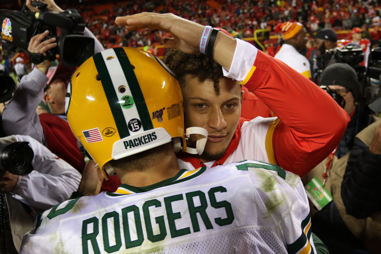 Kansas City Chiefs quarterback Patrick Mahomes and Green Bay Packers star Aaron Rodgers in 2019.