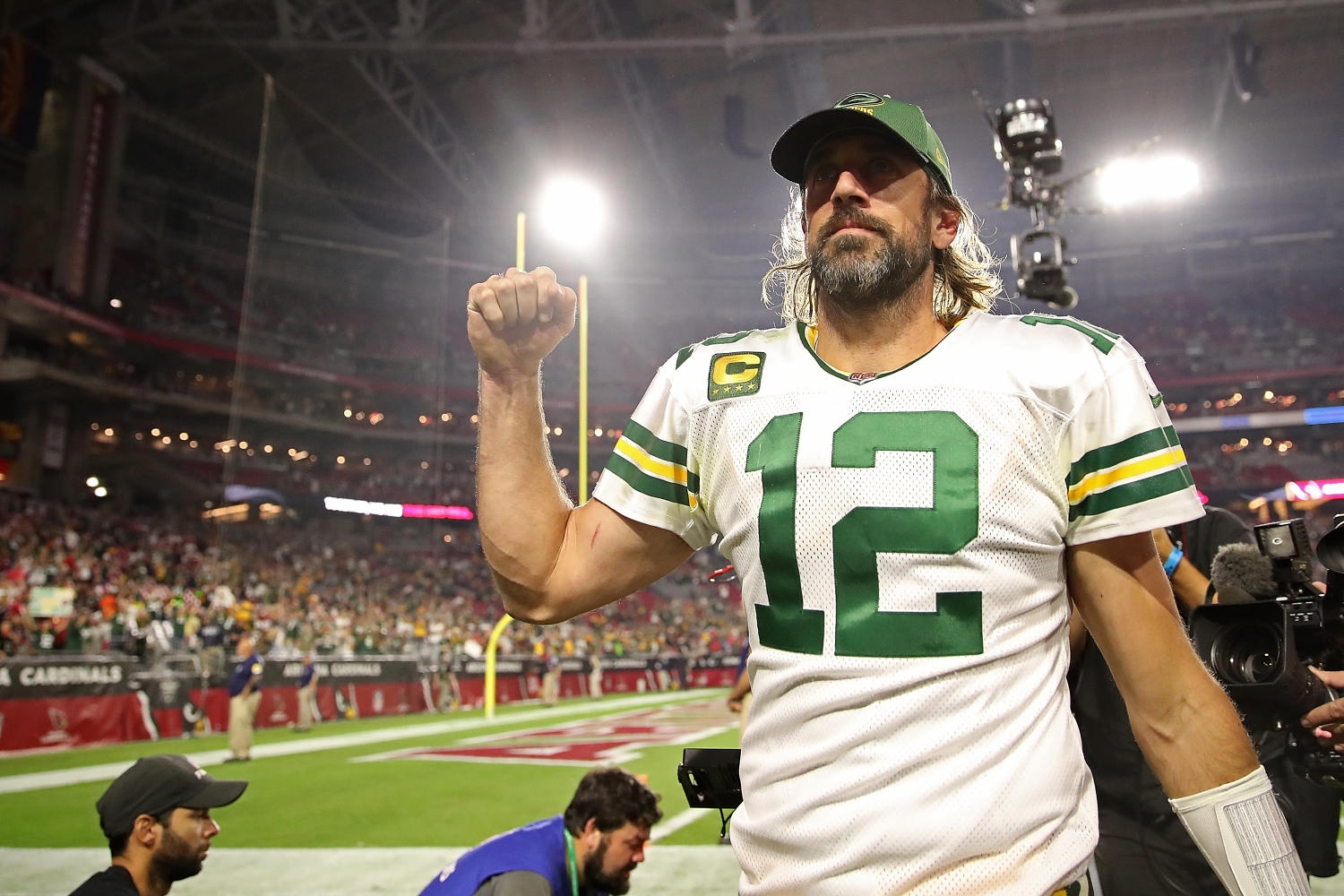 Green Bay Packers quarterback Aaron Rodgers exits the field after a win over the Arizona Cardinals.