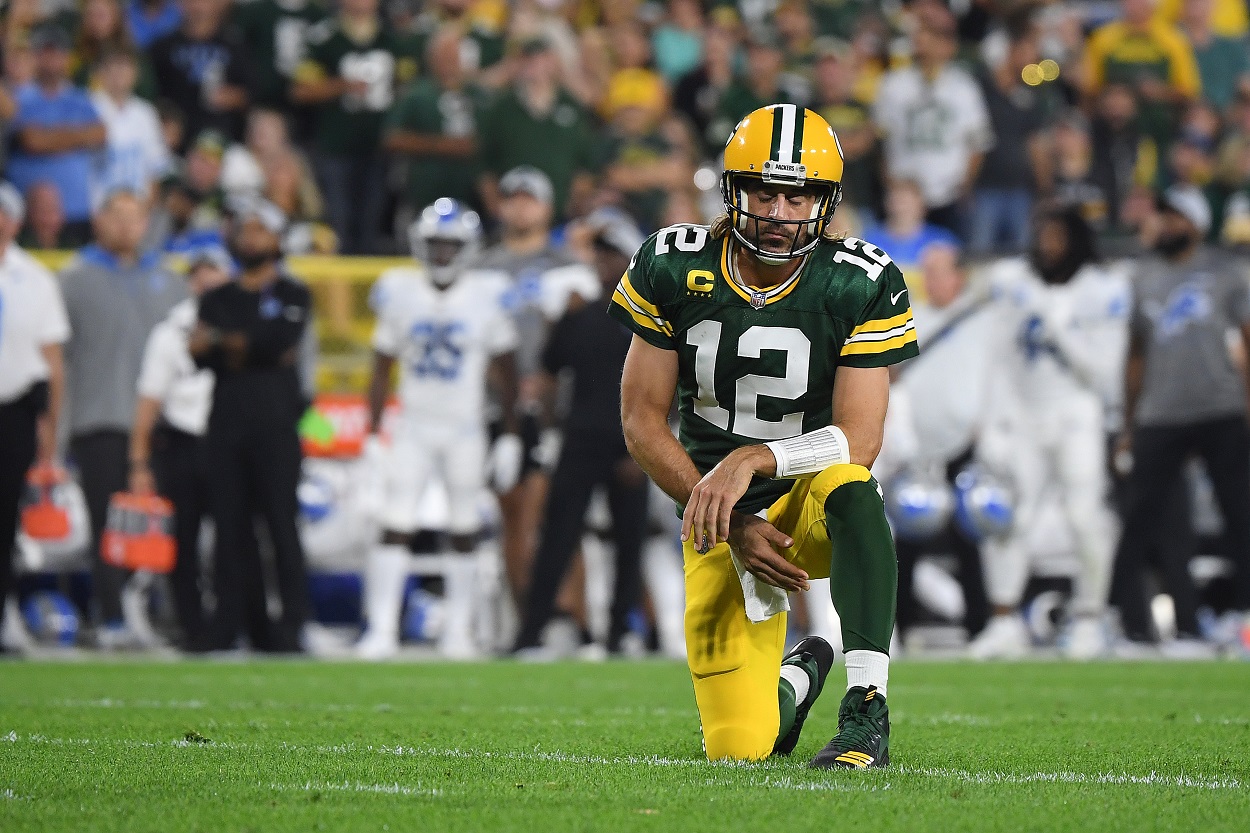 Aaron Rodgers looks sad for the Green Bay Packers 