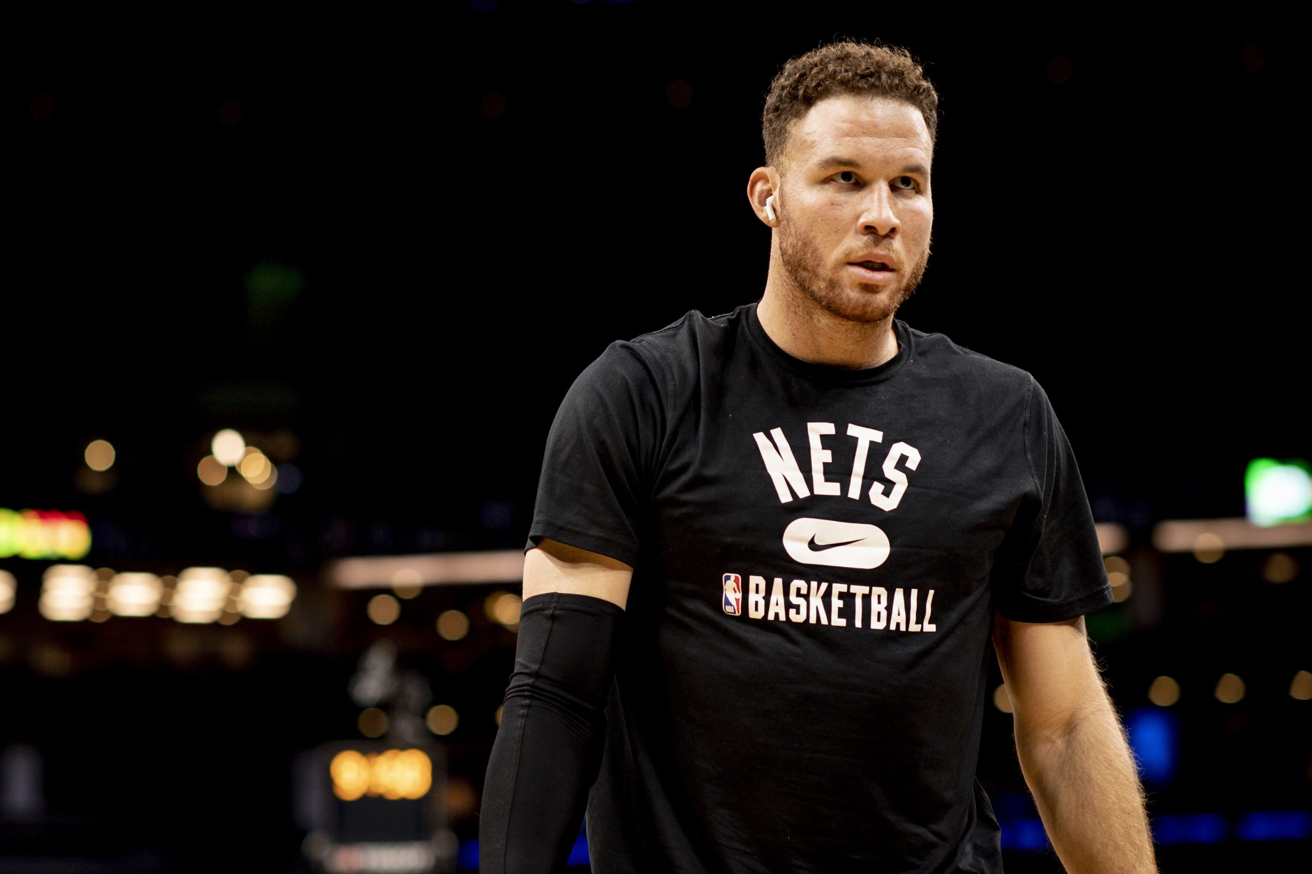 Blake Griffin of the Brooklyn Nets shoots before a game .