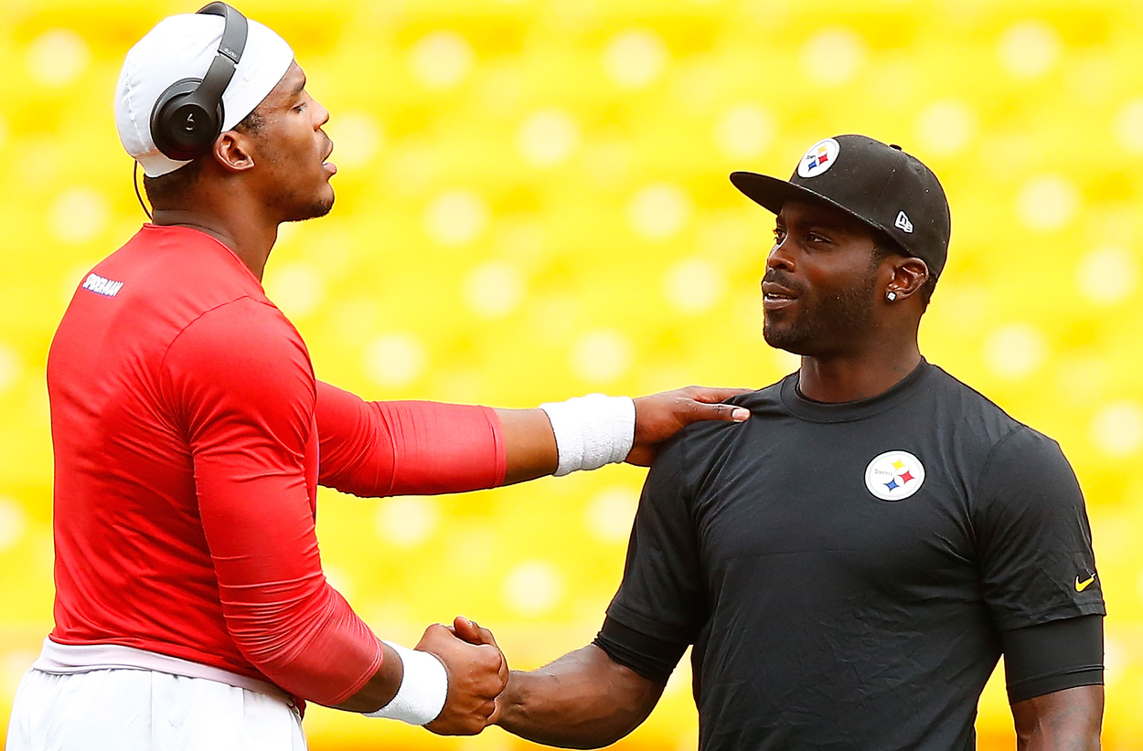 Cam Newton (L) and Michael Vick in 2015.