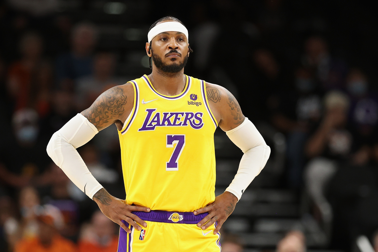 Los Angeles Lakers star Carmelo Anthony during a preseason game against the Phoenix Suns.