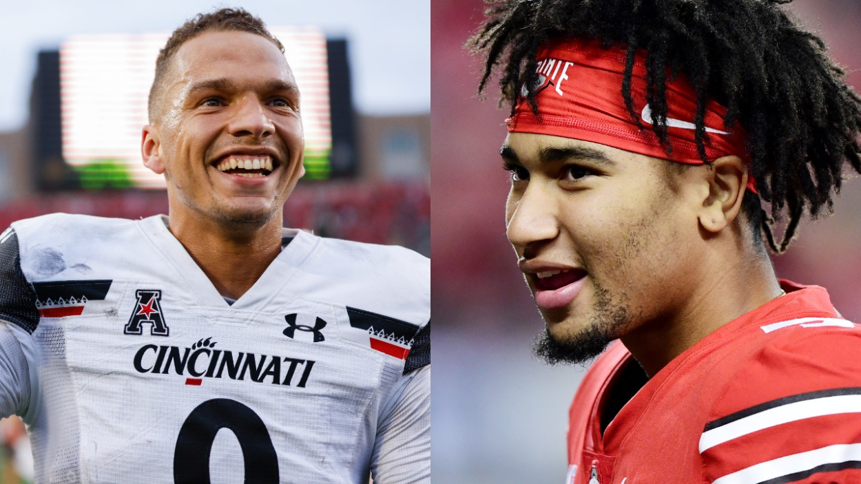 Desmond Ridder of Cincinnati and CJ Stroud of Ohio State, who both hope to have a chance at playing in the College Football Playoff by being in the top four of the CFP rankings.