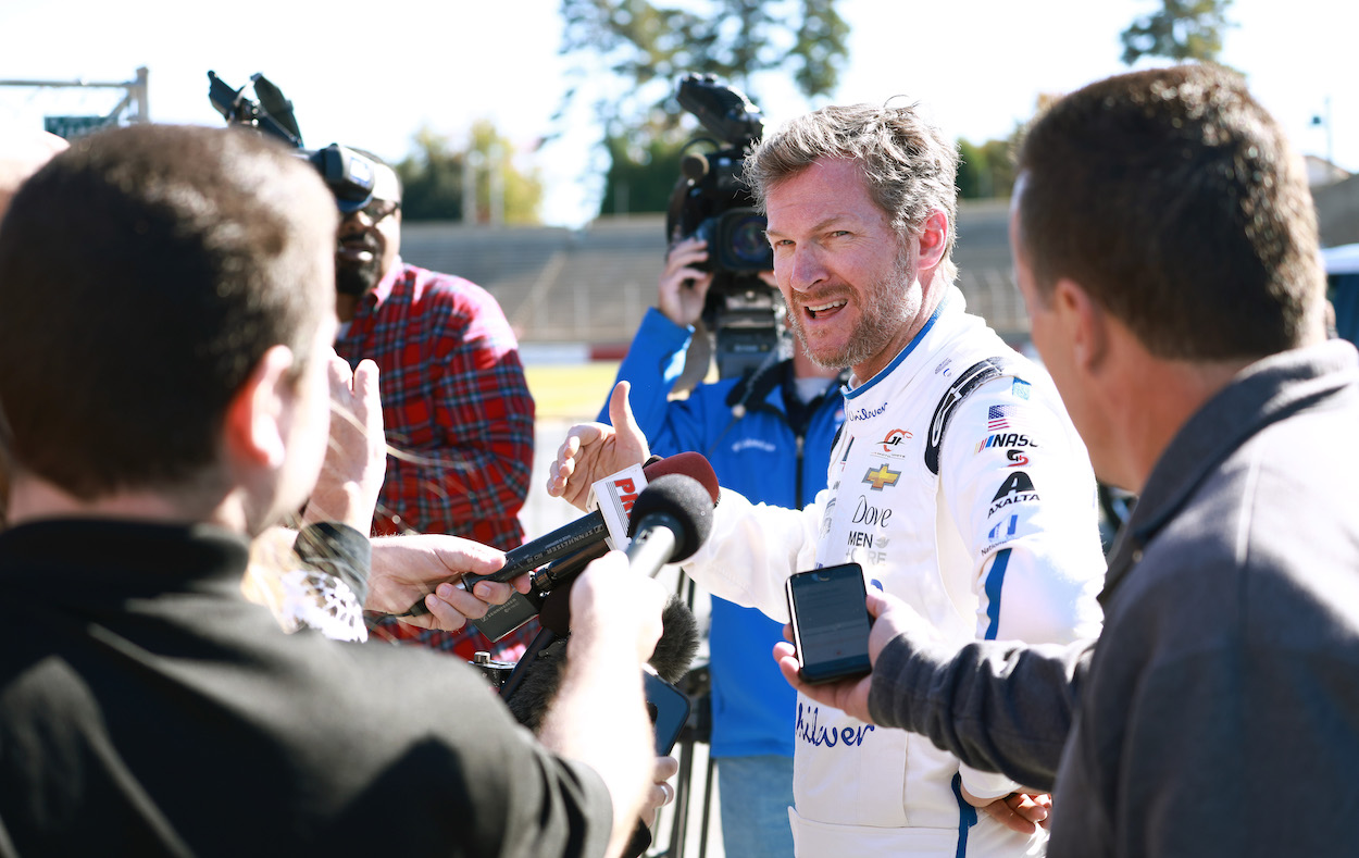 Dale Earnhardt Jr. talks with reporters