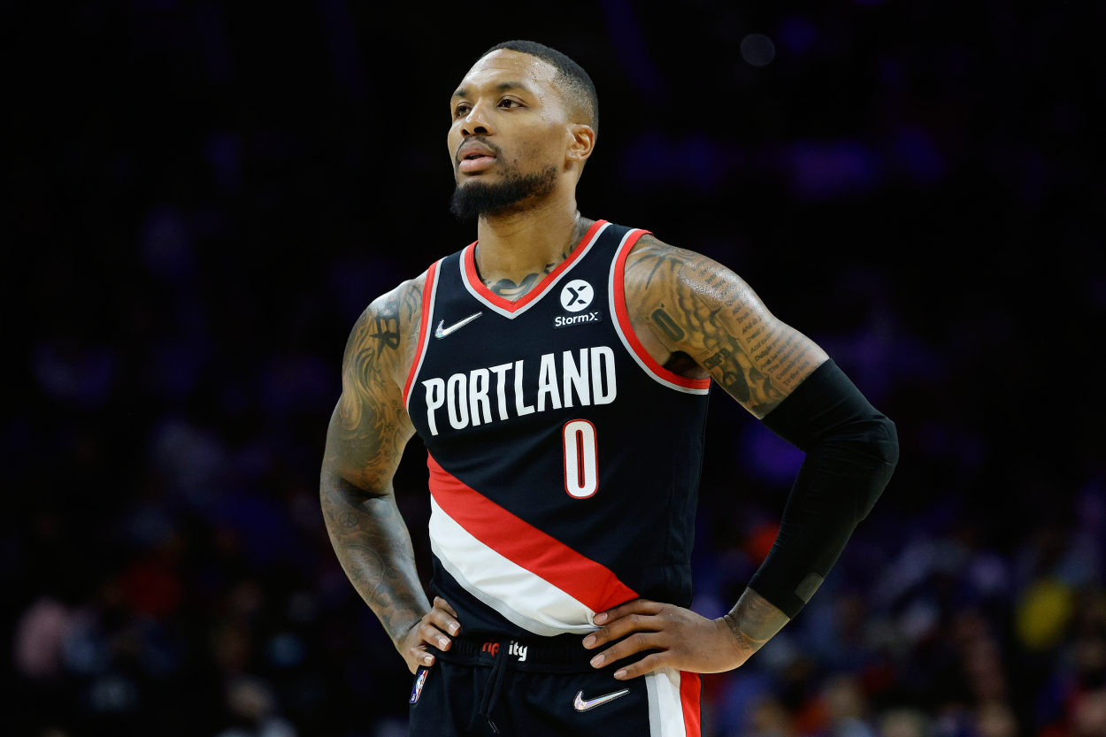 Portland Trail Blazers star Damian Lillard during a game against the 76ers in 2021.