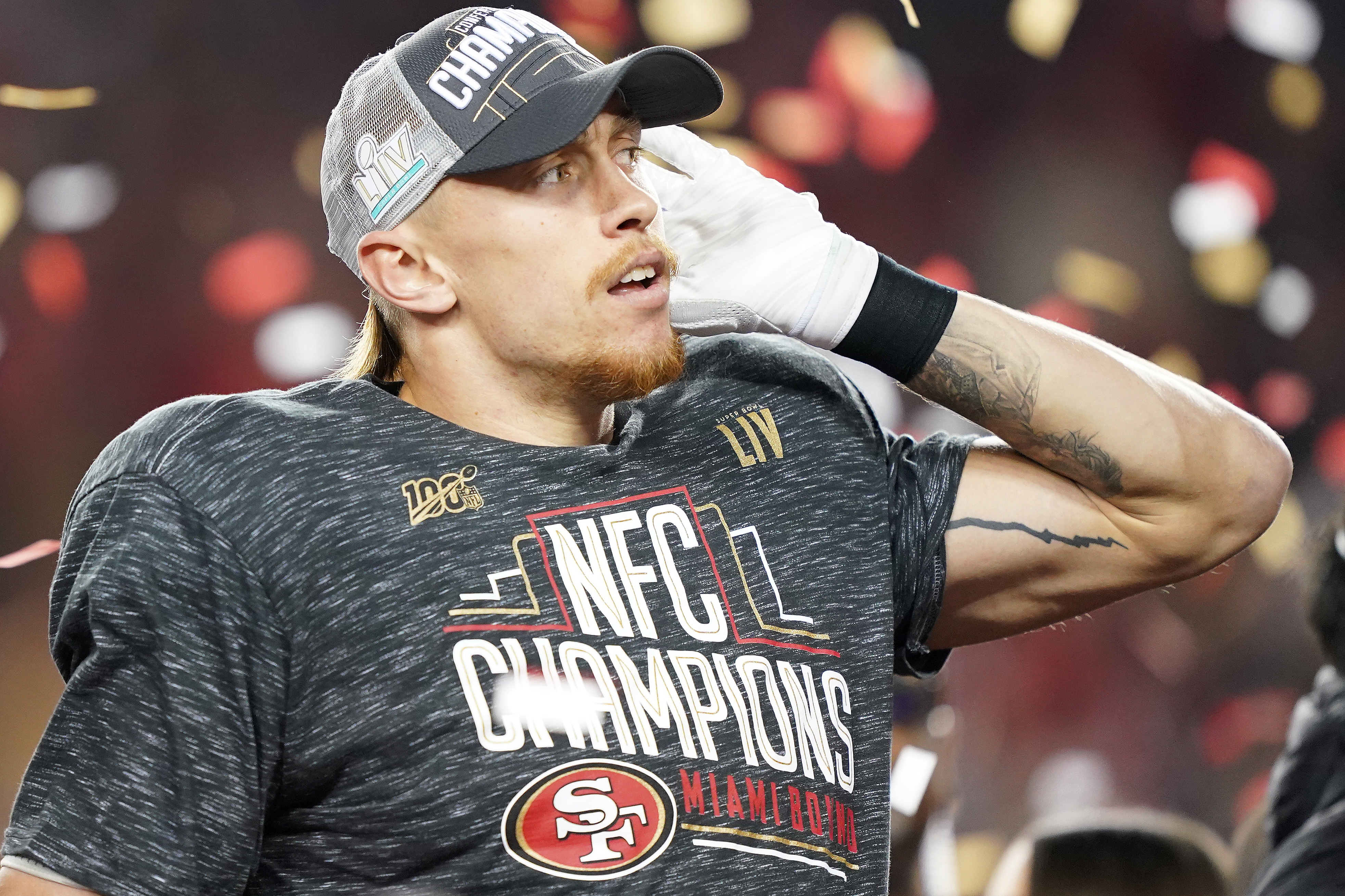 49ers tight end George Kittle celebrates N