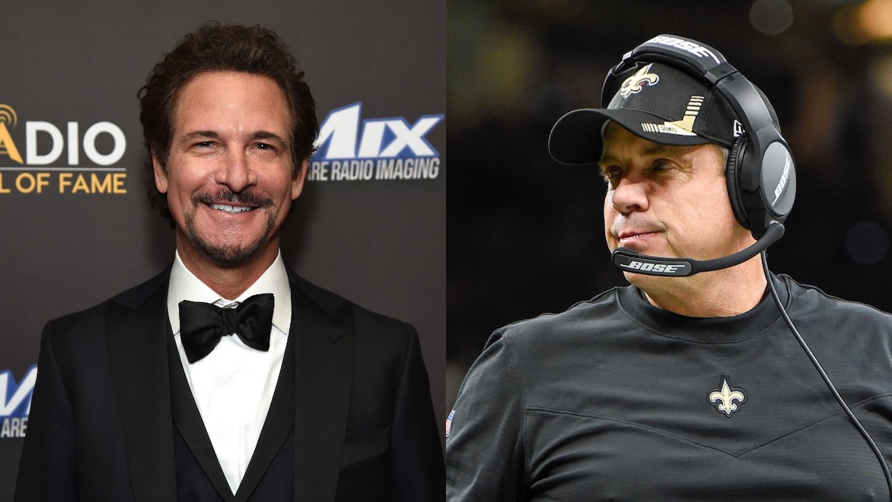 (L-R) Inductee Jim Rome attends the Radio Hall of Fame Class of 2019 Induction Ceremony at Gotham Hall on November 08, 2019 in New York City; New Orleans Saints head coach Sean Payton looks on from the sideline during the football game between the Tampa Bay Buccaneers and New Orleans Saints at Caesar's Superdome on October 31, 2021 in New Orleans, LA.