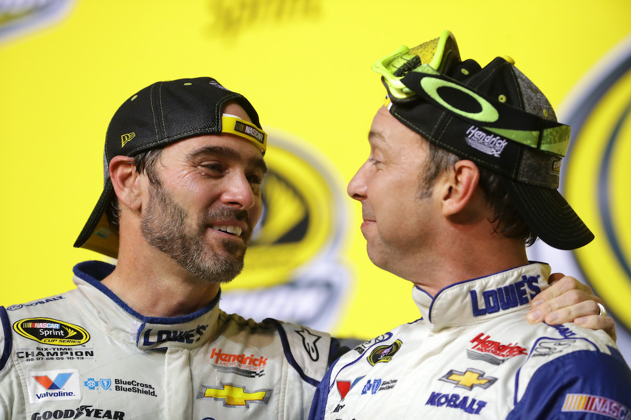 Jimmie Johnson and Chad Knaus celebrate