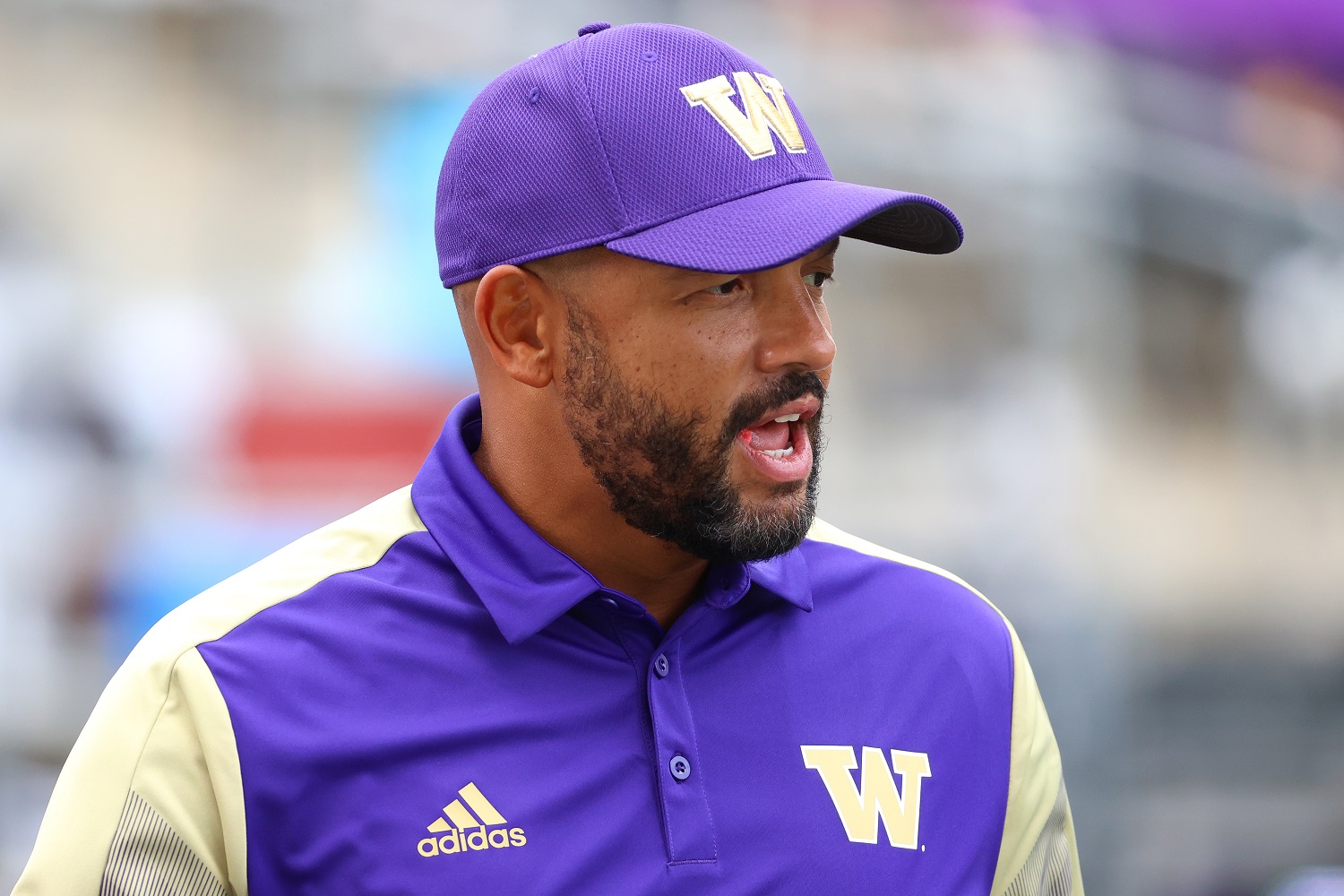 Head coach Jimmy Lake of the Washington Huskies looks on before the game against Arkansas State on Sept. 18, 2021 in Seattle.