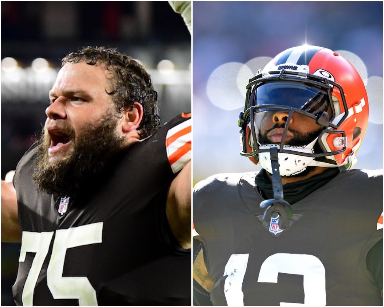 Browns players Joel Bitonio and Odell Beckham Jr.