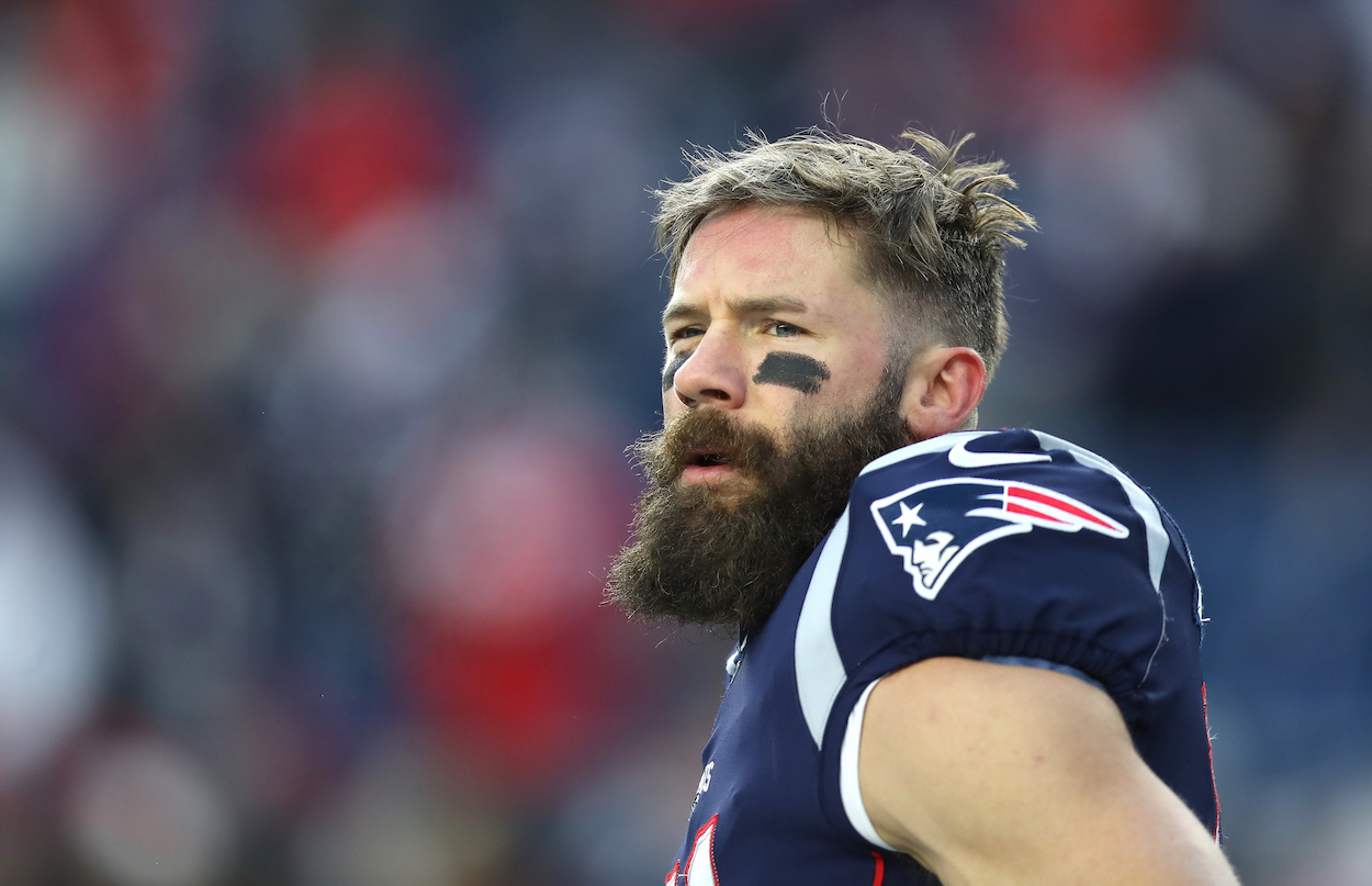 New England Patriots wide receiver Julian Edelman warms up before the game. The New England Patriots host the Buffalo Bills in a regular season NFL football game at Gillette Stadium in Foxborough, MA on Dec. 21, 2019.